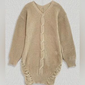 Solid Ripped Sweatshirt Dress